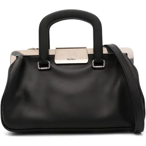 Schwarze Lederhandtasche mit Schnappverschluss - Max Mara - Modalova