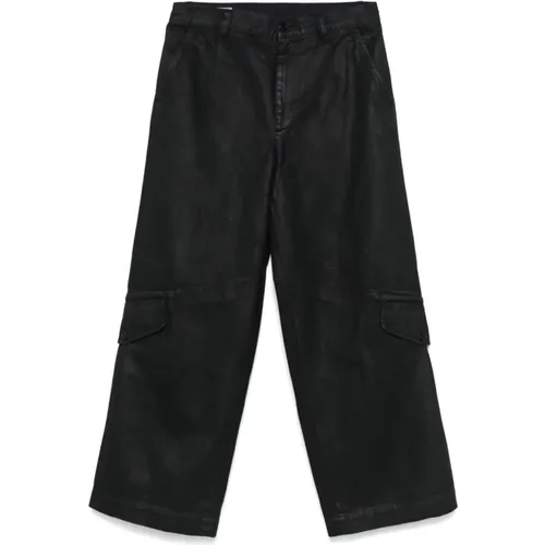 Schwarze beschichtete Baumwollweite Hose - Dries Van Noten - Modalova