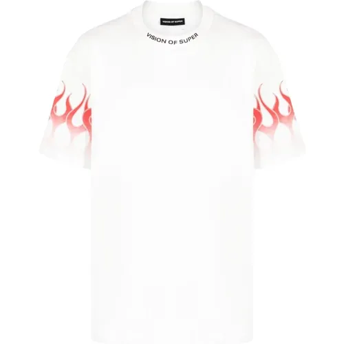 Weißes T-Shirt mit Flammenmuster , Herren, Größe: L - Vision OF Super - Modalova
