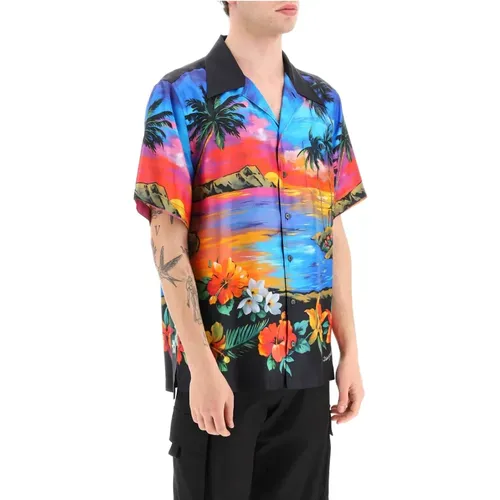 Hawaii Print Short-Sleeved Silk Shirt , male, Sizes: XL, L - Dolce & Gabbana - Modalova
