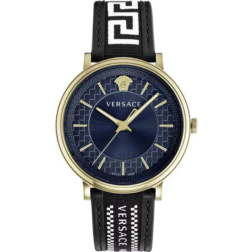 V-Circle Blaues Zifferblatt Gold Uhr , Herren, Größe: ONE Size - Versace - Modalova