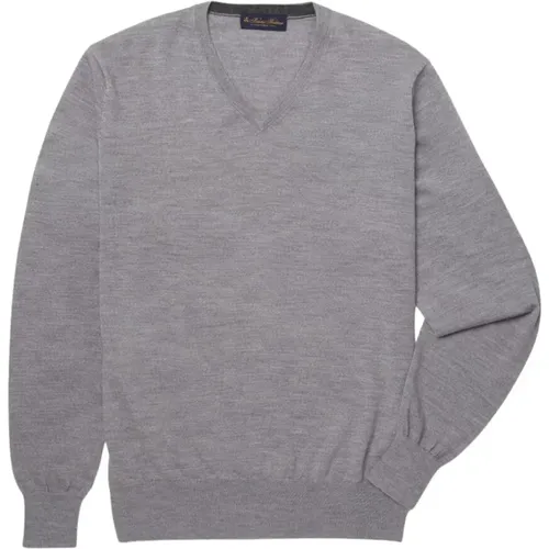 Merinowolle V-Ausschnitt Pullover , Herren, Größe: L - Brooks Brothers - Modalova