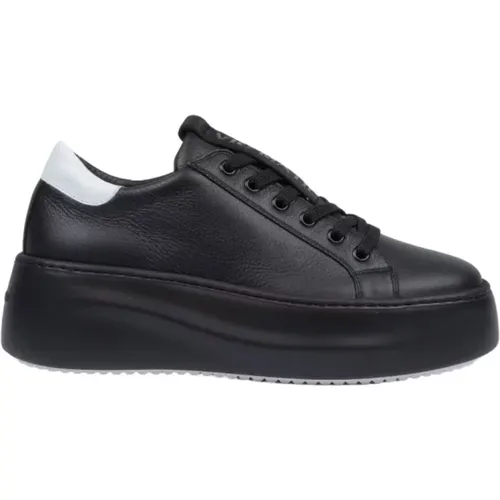 Schwarze Ledersneakers mit weißem Besatz und 6cm Plateau , Damen, Größe: 40 EU - Vic Matié - Modalova