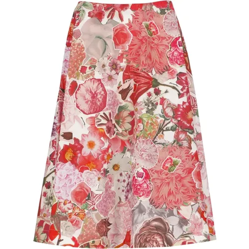 Floral Requiem Pink Cotton Skirt , female, Sizes: S, XS - Marni - Modalova