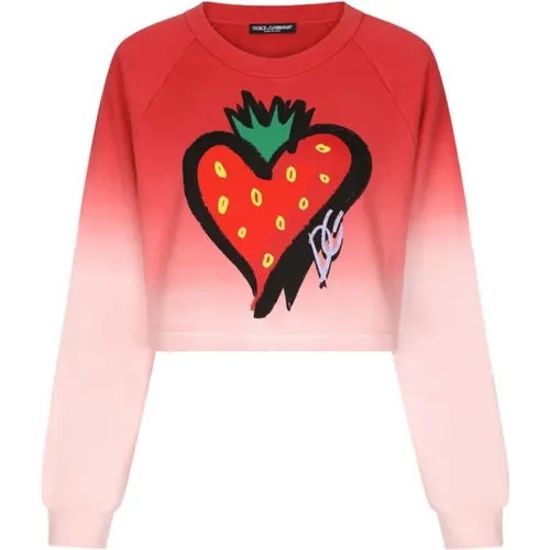 Sweatshirt mit Erdbeerdruck und langen Ärmeln - Dolce & Gabbana - Modalova