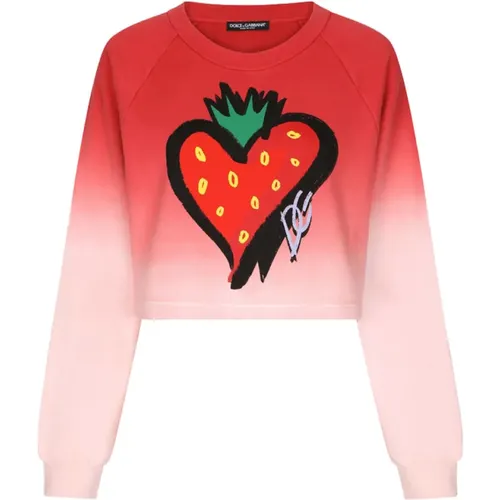 Strawberry Print Long Sleeve Sweatshirt , female, Sizes: XS - Dolce & Gabbana - Modalova