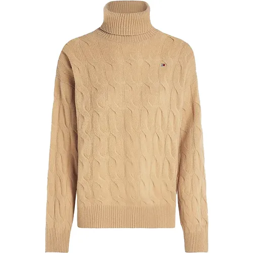 Klassischer Kabel Rollkragenpullover , Damen, Größe: M - Tommy Hilfiger - Modalova