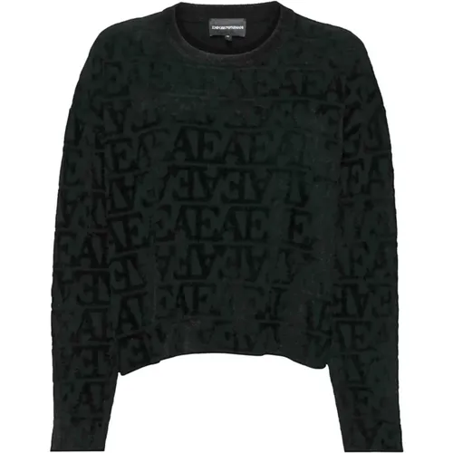 Schwarzer Logo-Schrift Pullover , Damen, Größe: M - Emporio Armani - Modalova