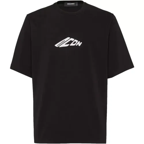 Schwarzes Jersey T-Shirt mit Frontdruck , Herren, Größe: 2XL - Dsquared2 - Modalova