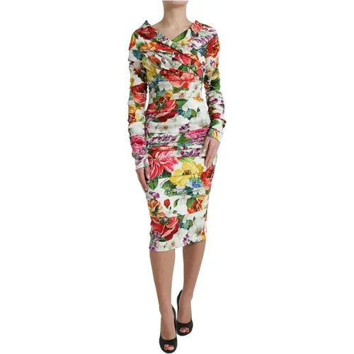 Floral Sheath Midi Silk Dress , female, Sizes: XS - Dolce & Gabbana - Modalova