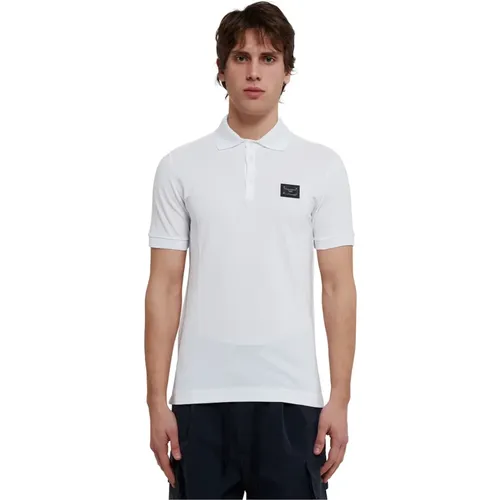 Weiße Baumwoll-Poloshirt von D&G,Kurzarm Baumwoll Polo mit Metall-Logo - Dolce & Gabbana - Modalova