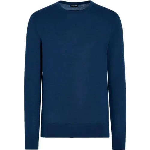 Blauer Rundhalspullover,Luxuriöser Crew-Neck Sweater,beiger Crew-Neck Sweater - Z Zegna - Modalova