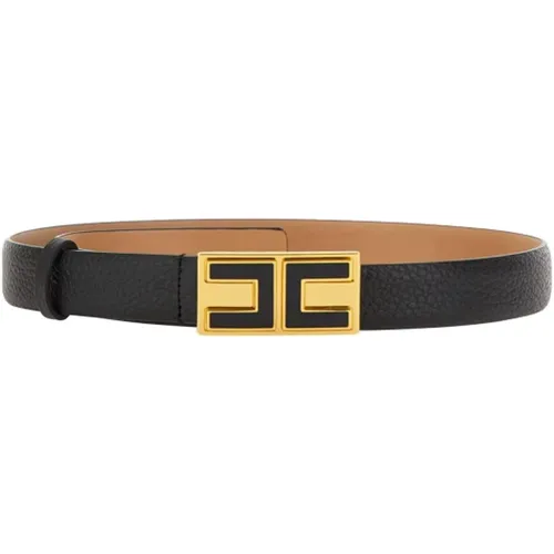 Leather Belt with Logo Plaque , female, Sizes: XL, M - Elisabetta Franchi - Modalova