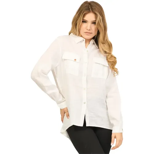 Weißes Leinenhemd mit Langen Ärmeln , Damen, Größe: XL - YES ZEE - Modalova