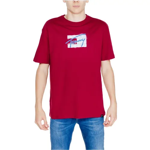 Bordeaux Print Rundhals T-shirt Herren , Herren, Größe: L - Tommy Hilfiger - Modalova