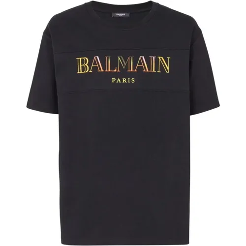 Schwarzes Baumwoll-Jersey T-Shirt mit Logo , Herren, Größe: M - Balmain - Modalova