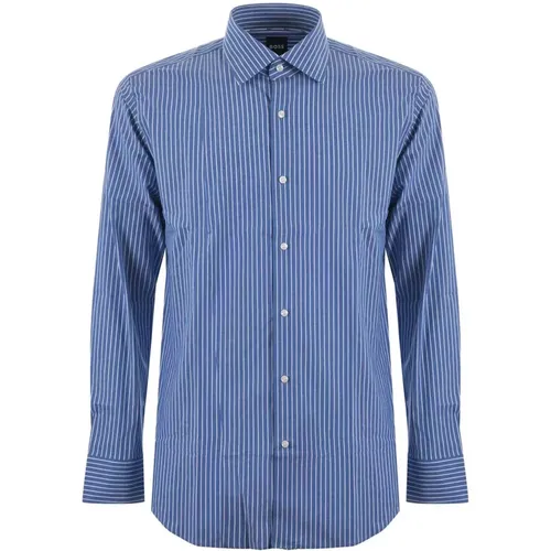 Blue Striped Cotton Shirt Slim Fit , male, Sizes: 2XL - Boss - Modalova