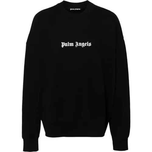 Schwarzer Logo Print Crew Neck Sweater , Herren, Größe: S - Palm Angels - Modalova