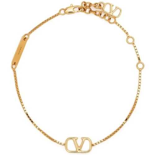 Golden Logo Bracelet with VLogo Signature , male, Sizes: ONE SIZE - Valentino Garavani - Modalova