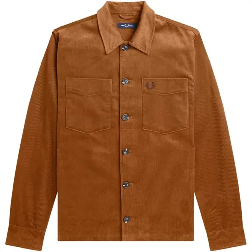 Velvet Ribbed Shirt Jacket , male, Sizes: L - Fred Perry - Modalova