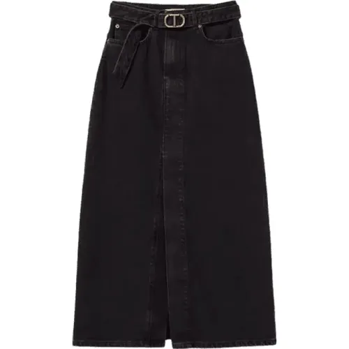 Denim jeans skirt with belt , female, Sizes: M, L, S - Twinset - Modalova