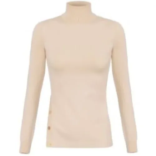 Ivory Turtleneck Sweater with Gold Buttons , female, Sizes: L, M, S - Elisabetta Franchi - Modalova