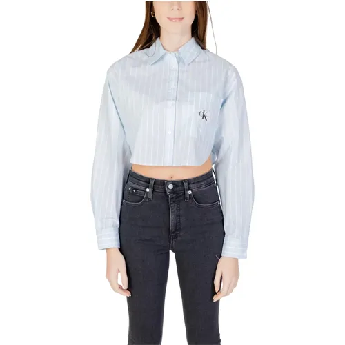 Cropped Woven Label Long Sleeve Shirt , female, Sizes: M, S - Calvin Klein Jeans - Modalova
