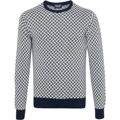 Blue/White Crew-Neck Sweater , male, Sizes: 2XL, L, M - Drumohr - Modalova