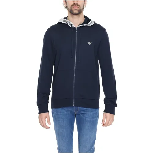 Blauer Bedruckter Kapuzenpullover mit Reißverschluss , Herren, Größe: M - Emporio Armani - Modalova