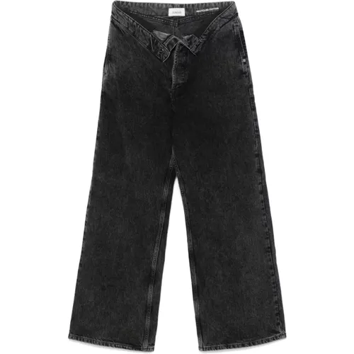 Schwarze Denim Wide Leg Jeans , Damen, Größe: W25 - Amish - Modalova