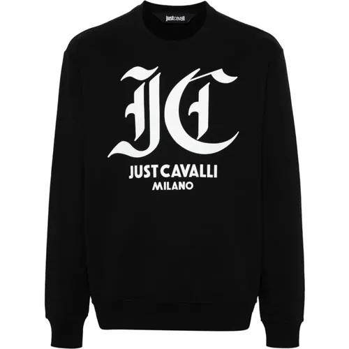 Schwarze Baumwoll-Fleece Sweaters , Herren, Größe: M - Just Cavalli - Modalova