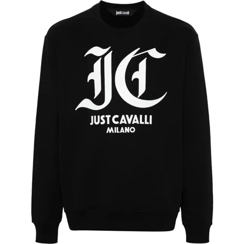 Schwarze Baumwoll-Fleece Sweaters , Herren, Größe: S - Just Cavalli - Modalova