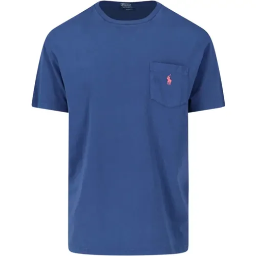 Blau Baumwoll Logo T-Shirt , Herren, Größe: M - Ralph Lauren - Modalova