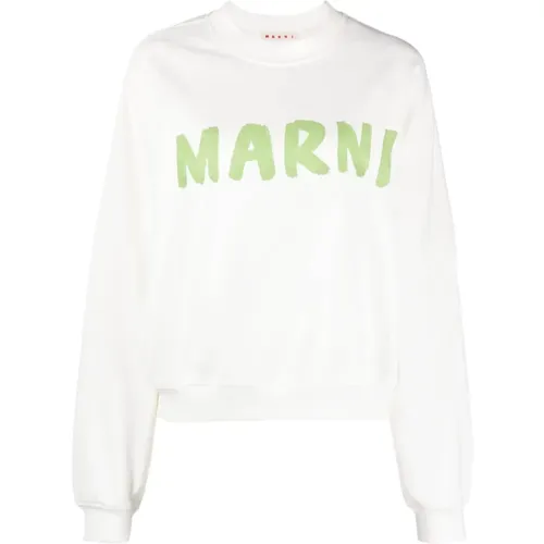 Green Logo Cropped Sweatshirt , female, Sizes: L - Marni - Modalova