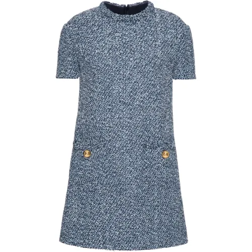 Navy Tweed Minidress Gold Buttons , female, Sizes: XS, S - Valentino - Modalova