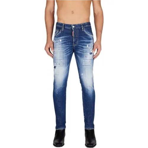 Zerrissene Skinny Jeans mit Farbspritzern - Dsquared2 - Modalova