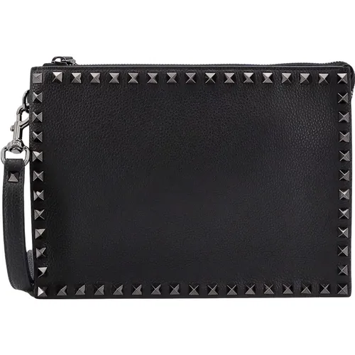 Nieten Leder Clutch mit Reißverschluss , Herren, Größe: ONE Size - Valentino Garavani - Modalova