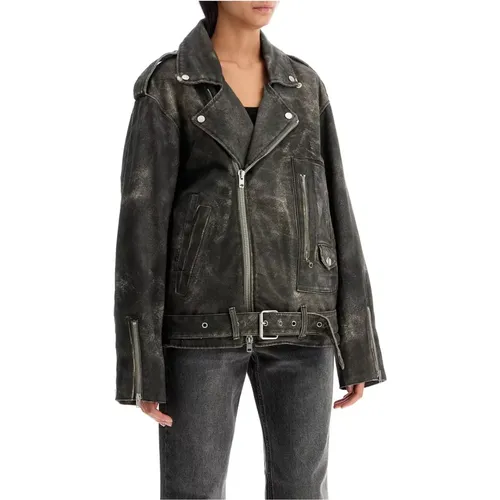 Faux Leather Biker Jacket with Unique Print , female, Sizes: 2XS/XS, S/M - Haikure - Modalova