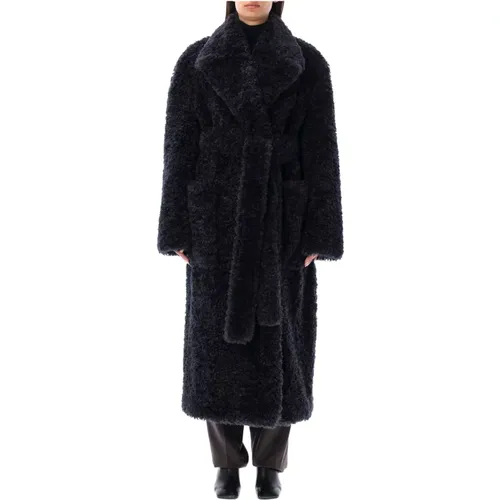 Navy Faux Fur Belted Coat , female, Sizes: S - Stella Mccartney - Modalova