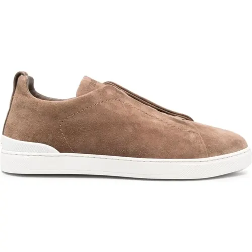 Braune Wildleder Lo-Top Slip-On Sneaker - Ermenegildo Zegna - Modalova