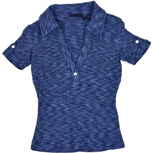 Stretch Chiné Top - Elegante Blaue Bluse , Damen, Größe: S - Guess - Modalova