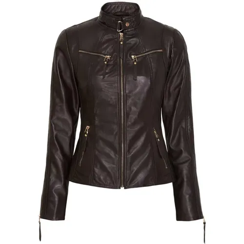 Biker Jacket in Soft Lambskin with Zipper and High Collar , female, Sizes: M, 3XL, L, S, 2XL - Btfcph - Modalova