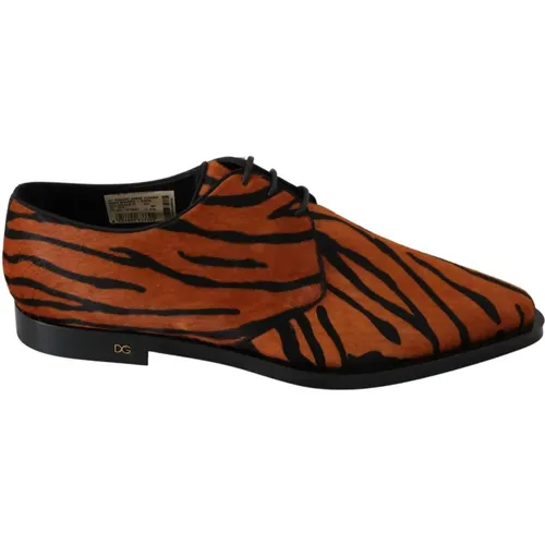 Tiger Pattern Pony Hair Dress Shoes , male, Sizes: 7 UK - Dolce & Gabbana - Modalova