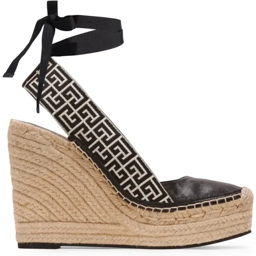 Espadrilles Alex aus Leder und Monogramm-Jacquard - Balmain - Modalova