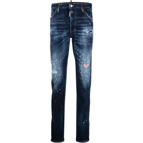 Distressed Skinny Trousers with Paint Splatter Detail , male, Sizes: L - Dsquared2 - Modalova