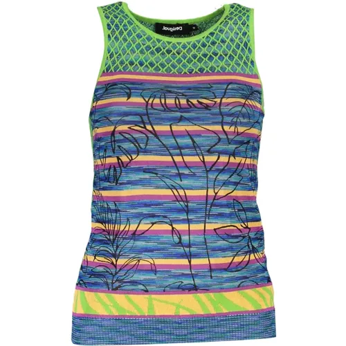 Grünes Tanktop mit breiten Schultern und Rundhalsausschnitt , Damen, Größe: M - Desigual - Modalova