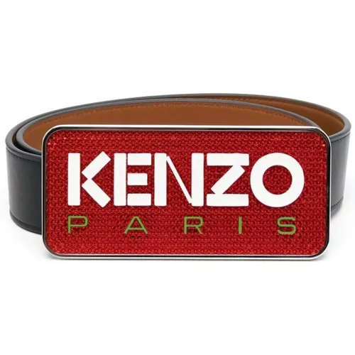 Schwarzer Logo Plaque Ledergürtel , Herren, Größe: 75 CM - Kenzo - Modalova