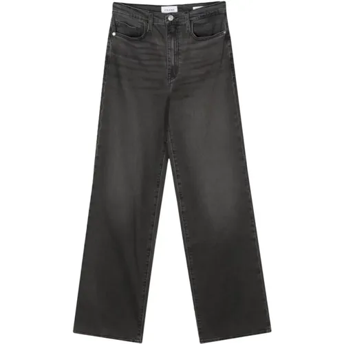 Schwarze Denim Jeans mit Whiskering Effekt , Damen, Größe: W27 - Frame - Modalova