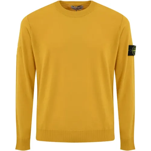 Senfgelber Wollpullover Langarm , Herren, Größe: XL - Stone Island - Modalova