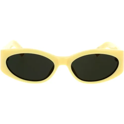 Ovale Sonnenbrille Grau/Gelb Gestell , Damen, Größe: 55 MM - Jacquemus - Modalova